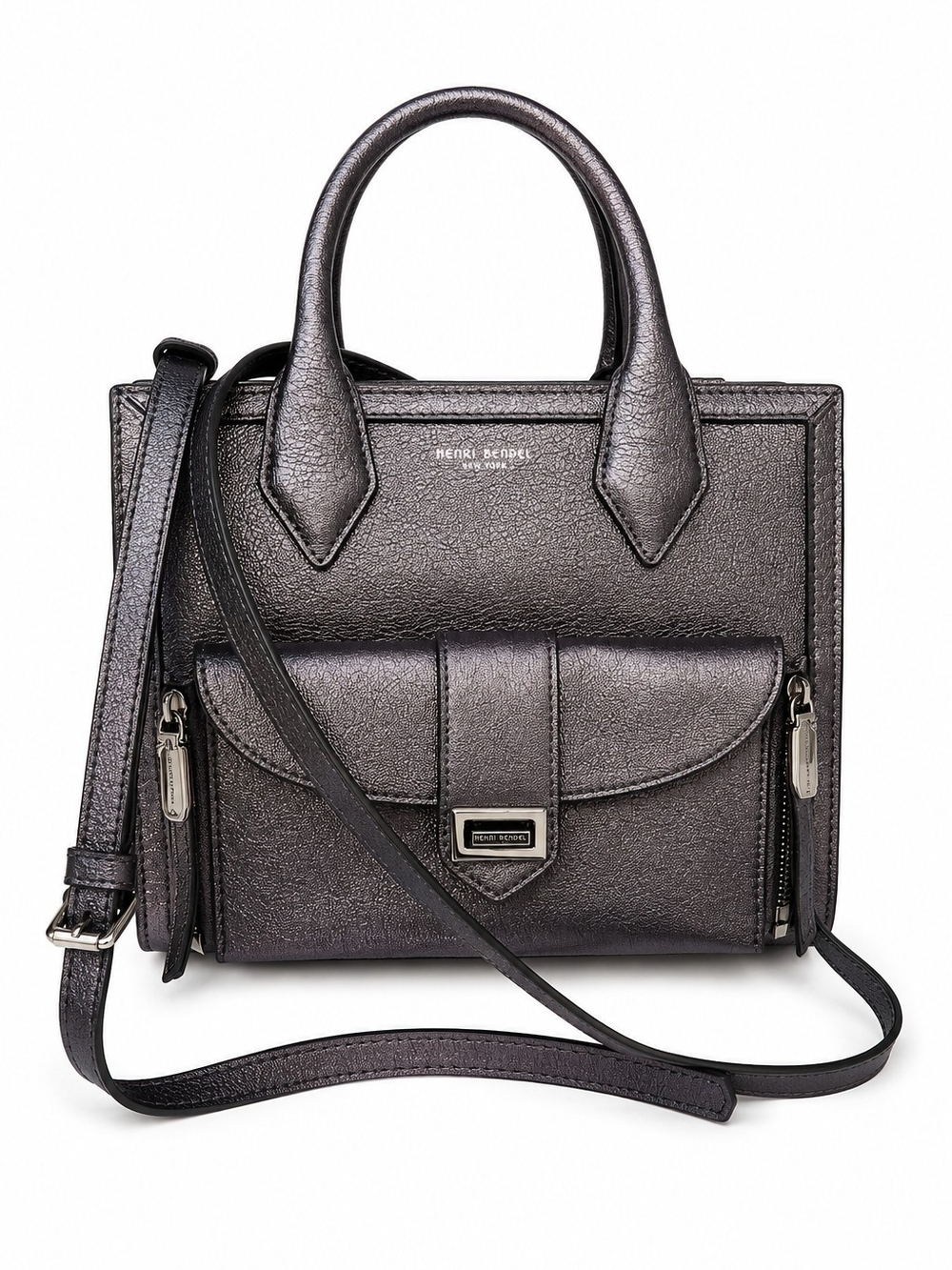 NWOT henri bendel Pewter Metallic Leather Satchel
